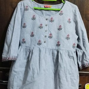 Grey Cotton Gathered Top