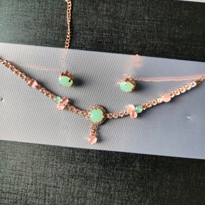 Rose Gold AD Necklace Set With Earings