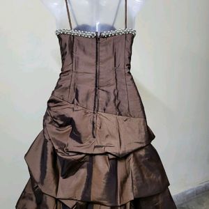 Brown Dress With Pearl Detailing