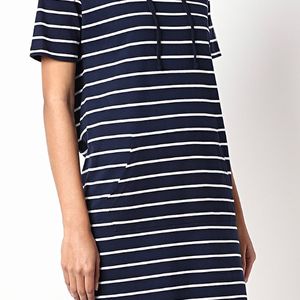 Stripped Hooded Dress With Insert Pockets