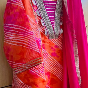 Women Striped A-Line Kurta with Pants& Dupatta