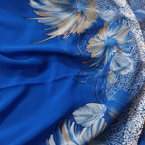 Blue Floral Printed Synthetic Georgette Saree