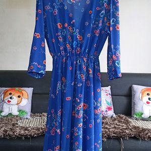 Blue Floral Wrap around Dress