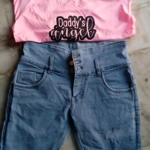 Daddy's Angel Top And Blue Denim Jeans