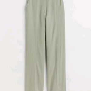 H&M Light Khaki Green Straight Linen Blend Trouser