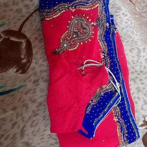 Work Saree With Blouse Stitched