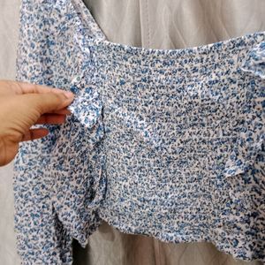 Ruffle Blue Elastic Top