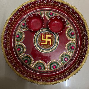 Handmade Kundan With Stones Pooja Thali