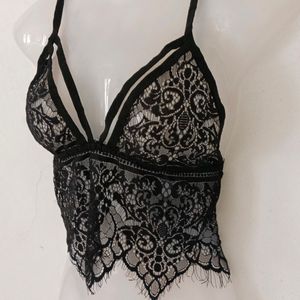 SEXY BLACK FLORAL NET BRALETTE