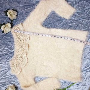 Beutiful Furr Sweater With Crochet Neck Design