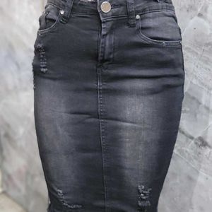 Black Denim Stretchable Skirt