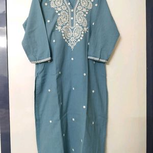 New Unused KhadiCotton Chikankari Kurti Pant Set