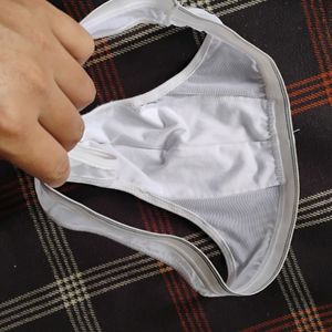 White Men's Thong Briefs Meshy Design