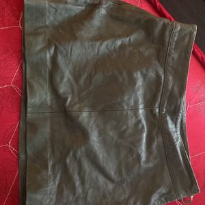 Dark Green Leather Mini Skirt