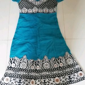 Sky Blue Cotton Embroidery Kurti For Girls