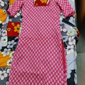 Square Neck Pink Ethnic Kurti