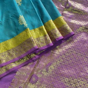 Teal With Purple Pure Silk Saree