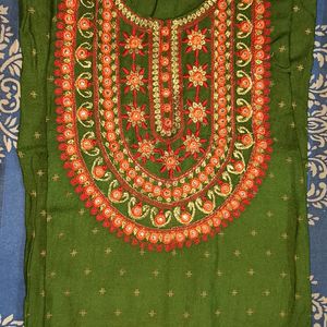 Women Olive Green Embroidered Kurti