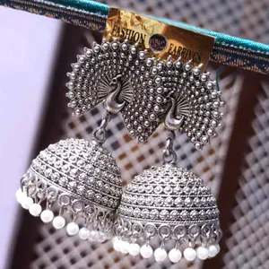 Silver Oxidised Jhumka Earrings.