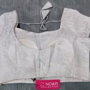 Self Print White Partywear Blouse