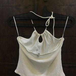 Halter White Round Neck Top