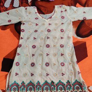 White Kurti Flower Design