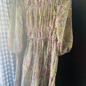 Floral Print Accordian Pleated Dress