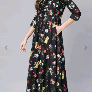 Biba Black & Red Floral Print Maxi Dress