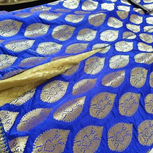 Blue Brocade Suit With Golden Plazzo