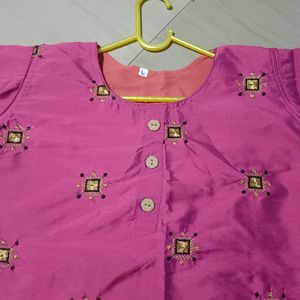 Rose Pink Kurti With Embroidery Design 🩷