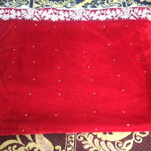 Soft Net Saree With Red Velvet Pallu..