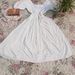 White Cotton Maxi Dress With Beautiful Embroidery