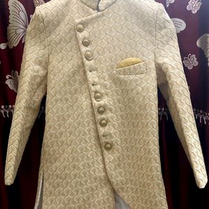 Beige Silk Sherwani Embroidered With Pajama