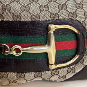 Auth Gucci Horsebit Canvas One Shoulder Bag