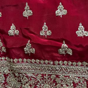 Zardozi Embroidered Pure Silk Red Suit, Churidhar