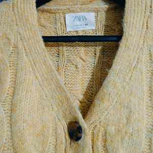 New Zara Yellow Chunky Knit Cardigan Sweater.