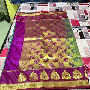 Green & Magenta Colour Banarasi Saree