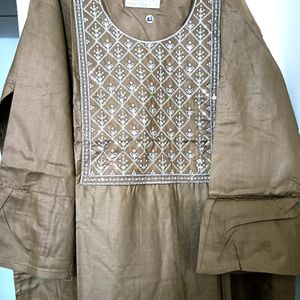 Sequence Neck Work Stitched Copper Kurta