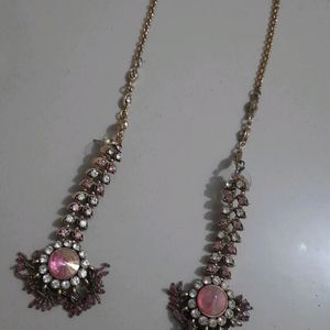 Pink Gold Diamond Necklace With Mang Tikka And Cha