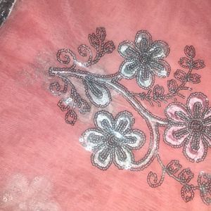 Chiffon Saree, Pink Colour, Hand In Embroidery