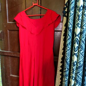 Solid Red Empire Cut Partywear Dress