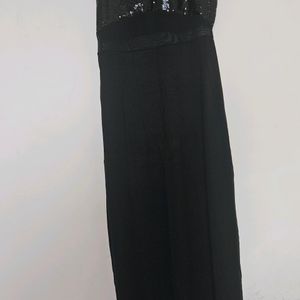 Black Shiny Side Cut Long Dress