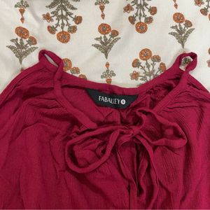 Cold Shoulder Maroon Top-FABALLEY