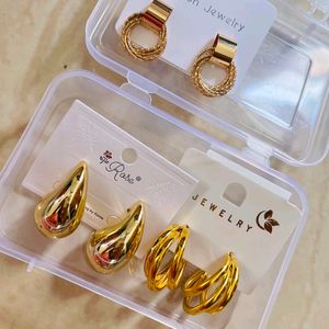 Korean Gold Plated Shiny Triple HoopEarrings combo