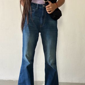 Women Flared Mid Rise dark Blue Jeans Size 28-30