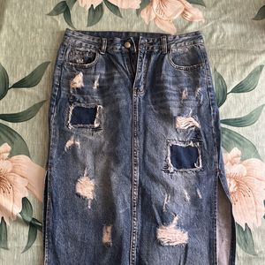 Blue ripped Denim skirt