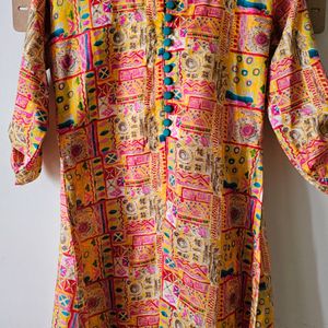 Libas Yellow Abstract Printed Front Slit Kurta