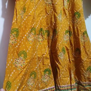 Musturd Anarkali Long Kurti Floral Print 42 Bust