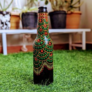 Handpainted Dot Mandala Art On Glass Bottle