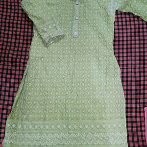 Green knee Lenght Kurti With Embroidery